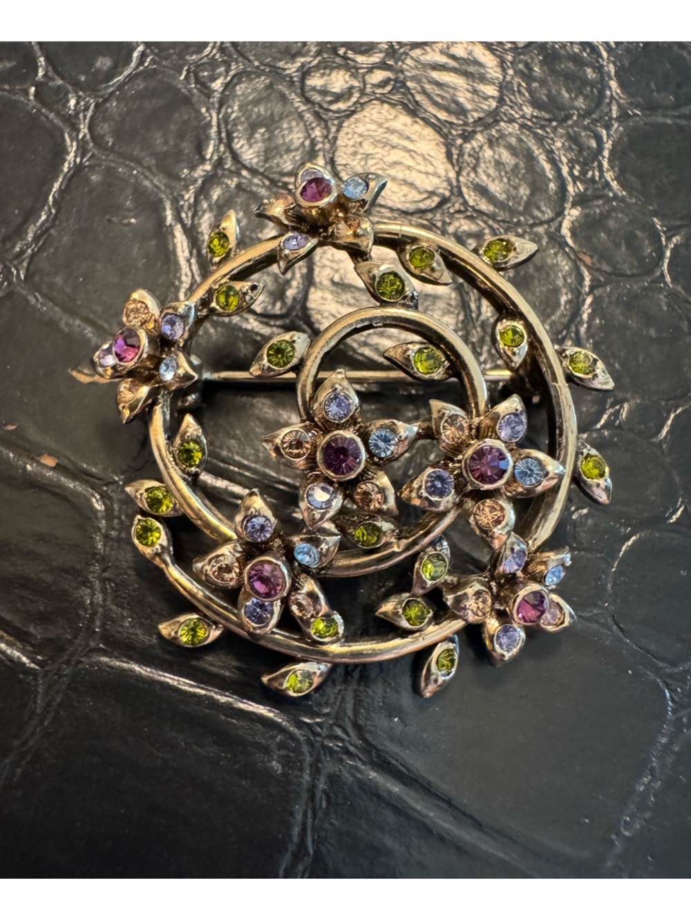 Floral Multi-Color Crystal Circle Brooch - Women Jewelry